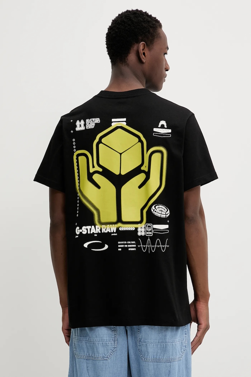 Bavlněné tričko G-Star pánské, černá barva, s potiskem, D26046-C336