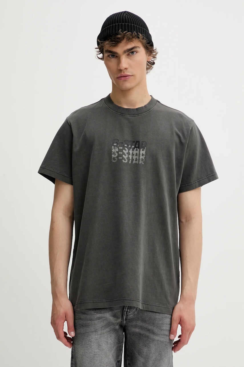 Bavlněné tričko G-Star pánské, šedá barva, s potiskem, D26049-C756