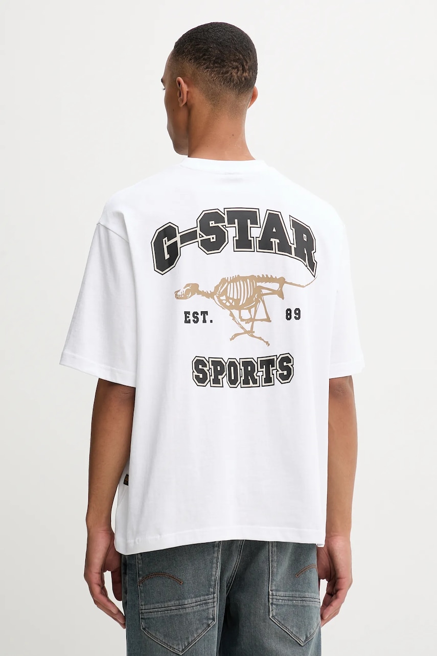 Bavlněné tričko G-Star Running dog back pánské, bílá barva, s potiskem, D27722-C336