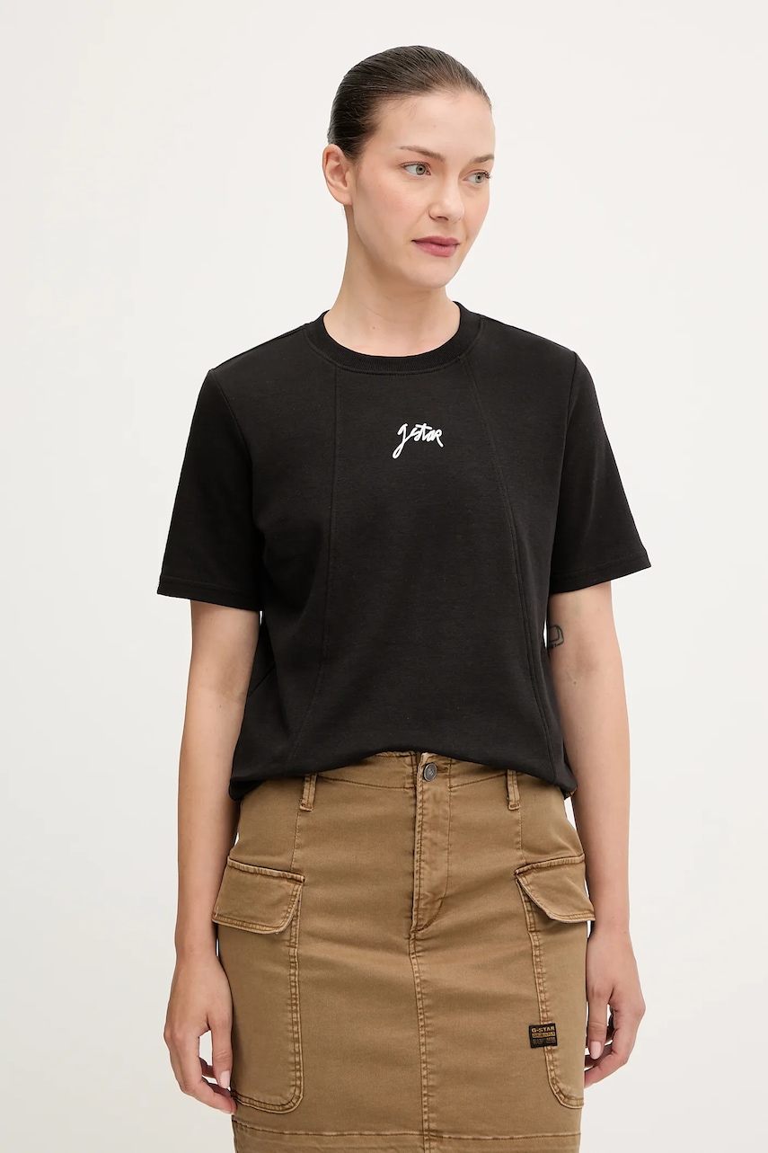 Bavlněné tričko G-Star Script dámské, černá barva, D26907-D976