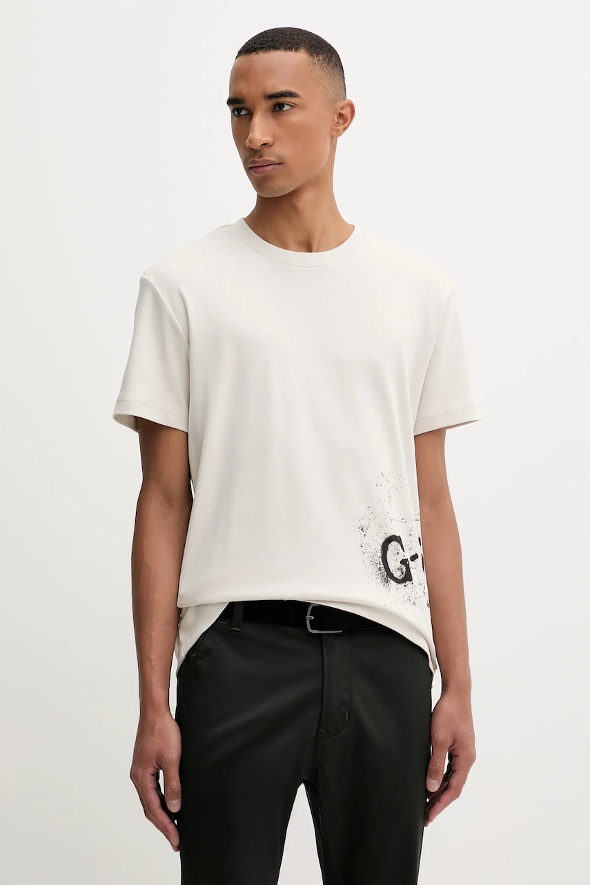 Bavlněné tričko G-Star Sprayed pánské, béžová barva, D26819-D976