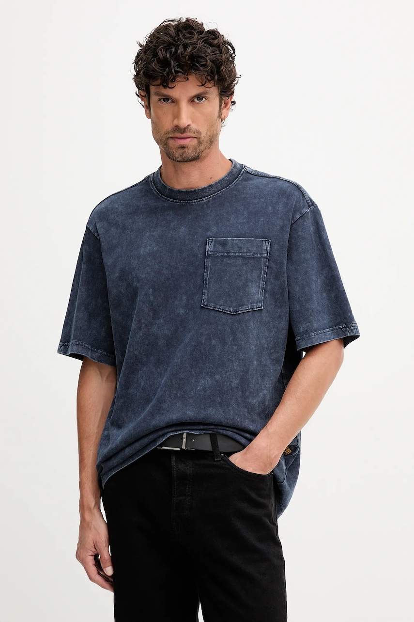 Bavlněné tričko G-Star Washed pocket pánské, modrá barva, D26825-C756