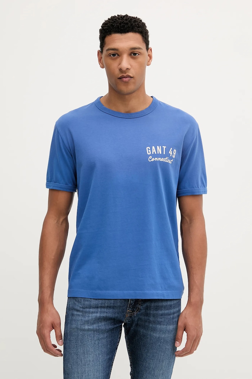 Bavlněné tričko Gant pánské, fialová barva, s potiskem, 2003314