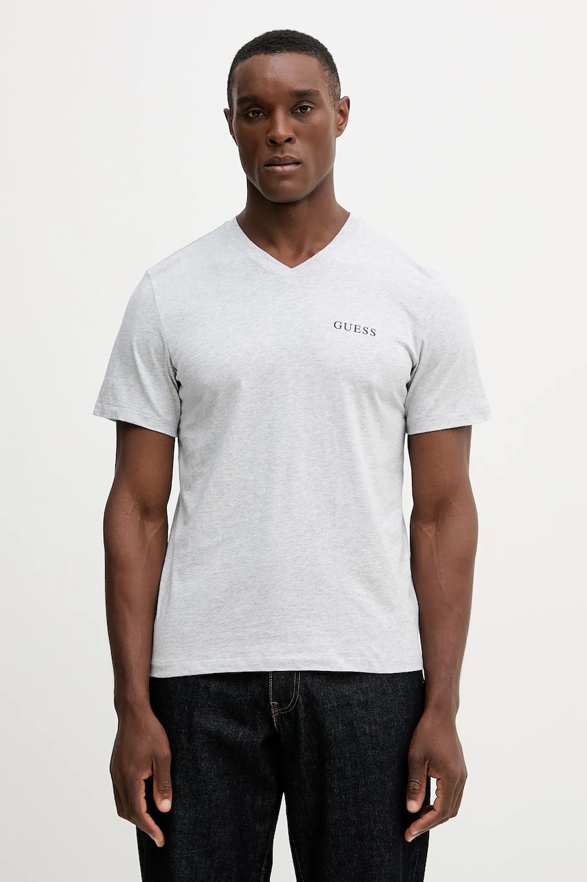 Bavlněné tričko Guess 3-pack pánské, šedá barva, s potiskem, U5BG58 KCAM1
