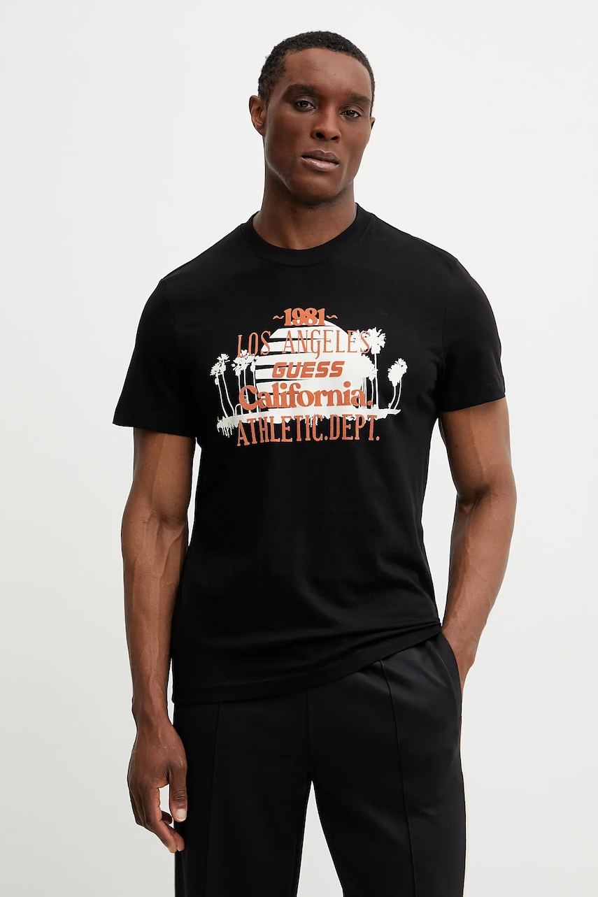 Bavlněné tričko Guess CATMINT černá barva, s potiskem, Z5GI16 I3Z14