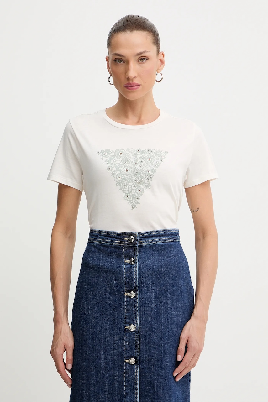 Bavlněné tričko Guess dámské, béžová barva, W5BI34 K9RM1