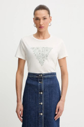 Bavlněné tričko Guess dámské, béžová barva, W5BI34 K9RM1