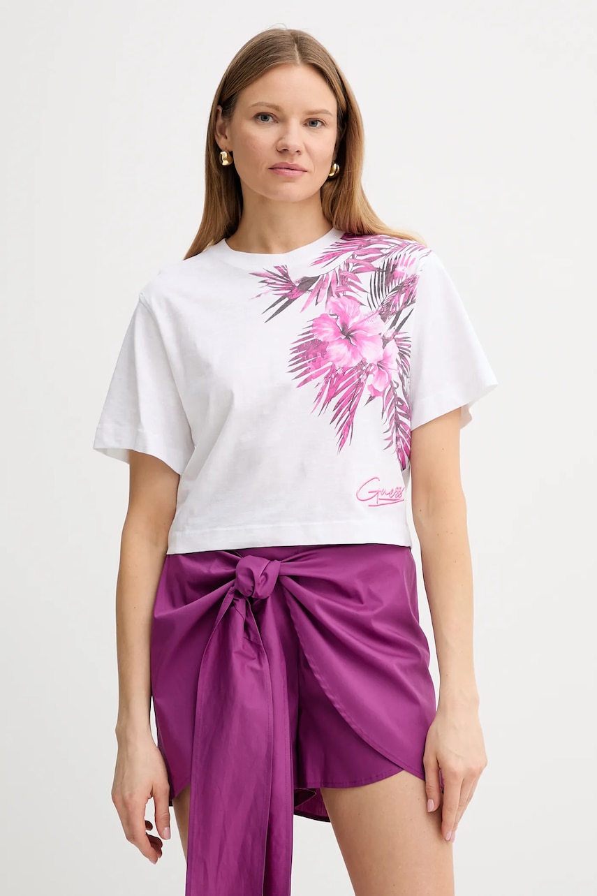 Bavlněné tričko Guess dámské, bílá barva, W5GI19 K6XN4