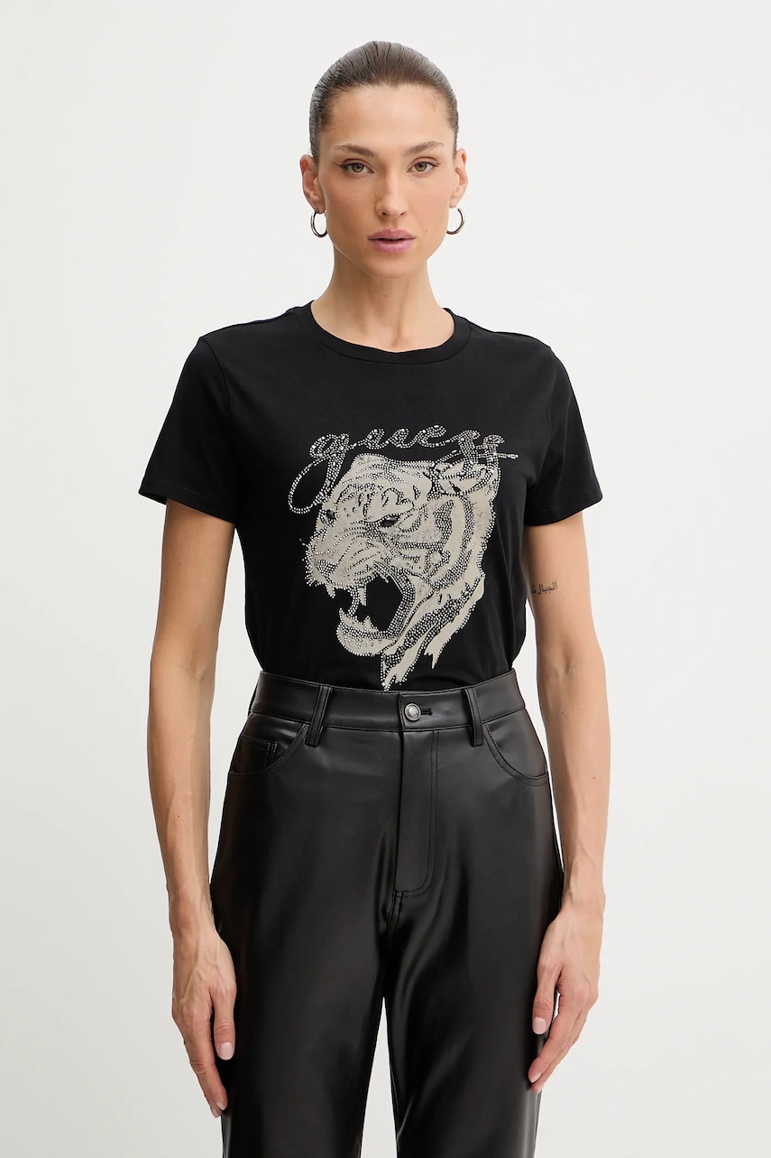 Bavlněné tričko Guess dámské, černá barva, W5BI32 K9RM1