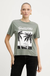 Bavlněné tričko Guess dámské, zelená barva, W5YI17 I3Z14