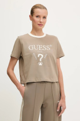 Bavlněné tričko Guess FILANTA dámské, béžová barva, V5GI18 I3Z14