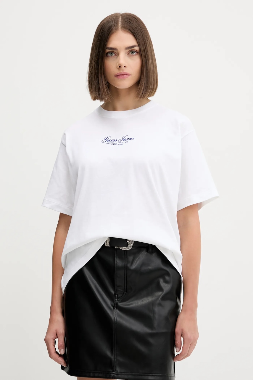 Bavlněné tričko Guess Jeans dámské, bílá barva, W5YI25 K8HM0