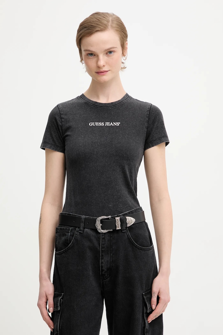 Bavlněné tričko Guess Jeans dámské, černá barva, W5BI26 I3Z14