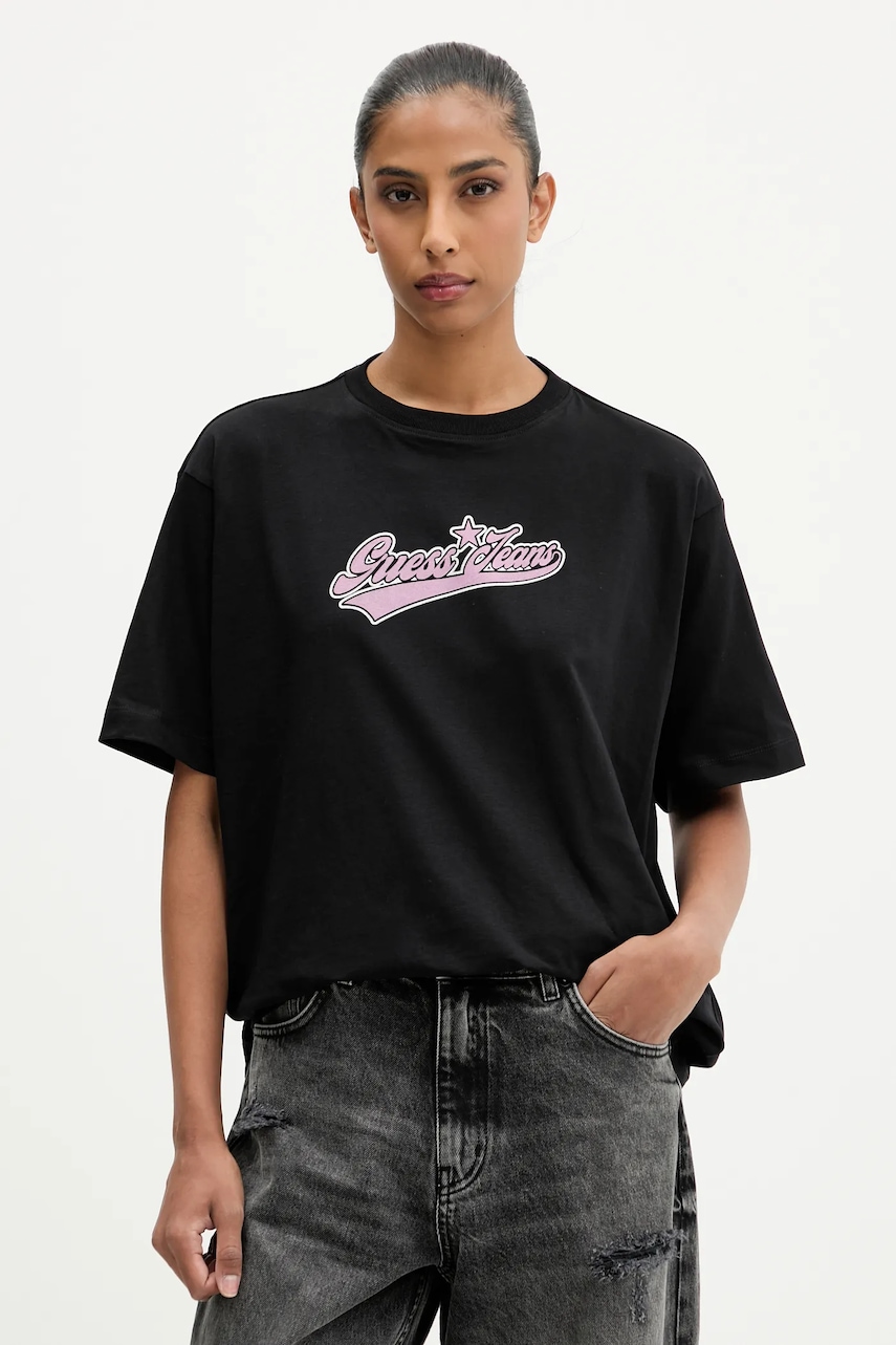 Bavlněné tričko Guess Jeans dámské, černá barva, W5BI31 K8HM0