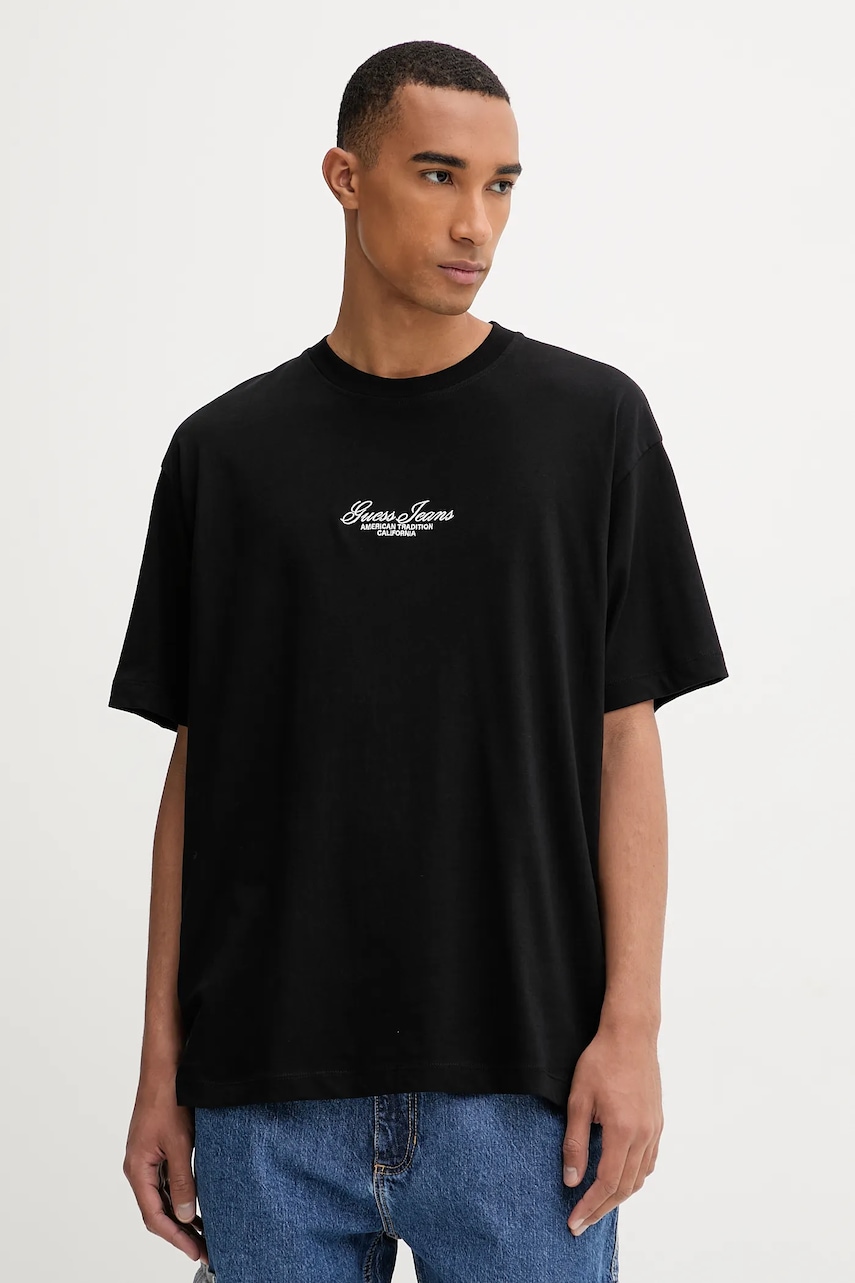 Bavlněné tričko Guess Jeans pánské, černá barva, s aplikací, M5YI61 K8FQ4