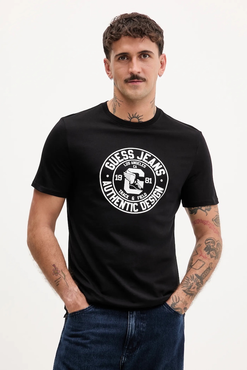 Bavlněné tričko Guess Jeans pánské, černá barva, s potiskem, M5YI29 K8HM0