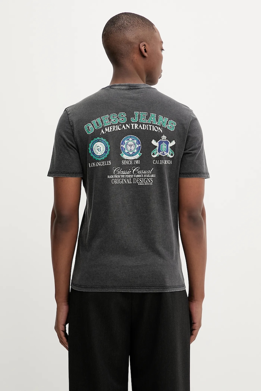 Bavlněné tričko Guess Jeans pánské, šedá barva, M5YI04 K8HM0