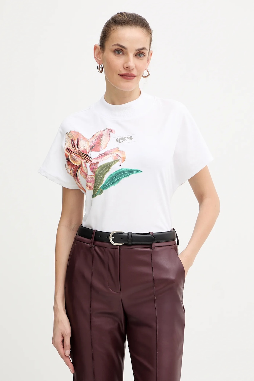 Bavlněné tričko Guess LILY dámské, bílá barva, W5BI16 I3Z14