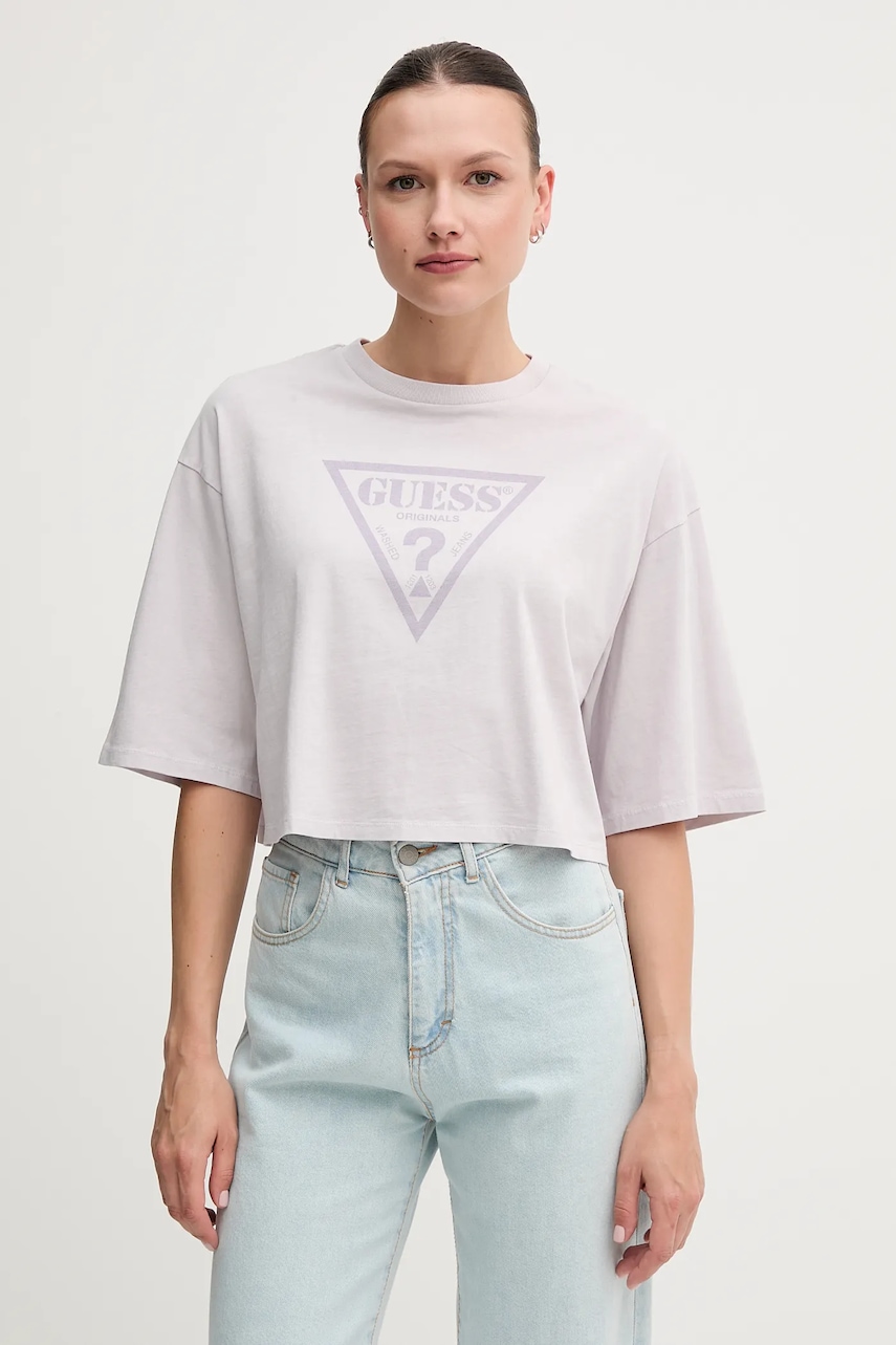 Bavlněné tričko Guess Originals dámské, fialová barva, W5GI58 K8HM0