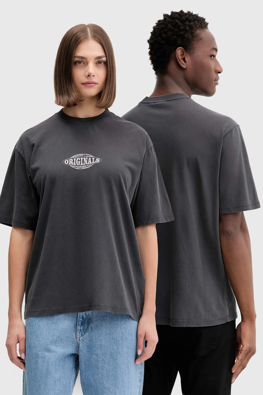 Bavlněné tričko Guess Originals šedá barva, s potiskem, M5BI46 K8FQ4