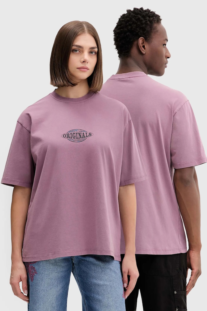 Bavlněné tričko Guess Originals vínová barva, s potiskem, M5BI46 K8FQ4