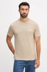 Bavlněné tričko Guess pánské, béžová barva, s aplikací, U5RI01 KCAM1