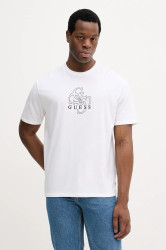 Bavlněné tričko Guess pánské, bílá barva, s potiskem, M5BI76 I3Z14