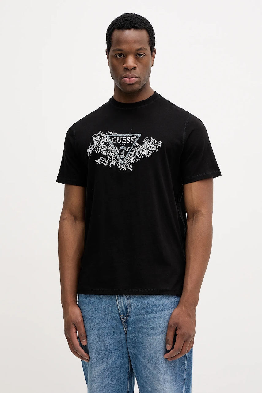 Bavlněné tričko Guess pánské, černá barva, M5BI07 I3Z14
