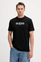 Bavlněné tričko Guess pánské, černá barva, s aplikací, M5YI41 KBW41