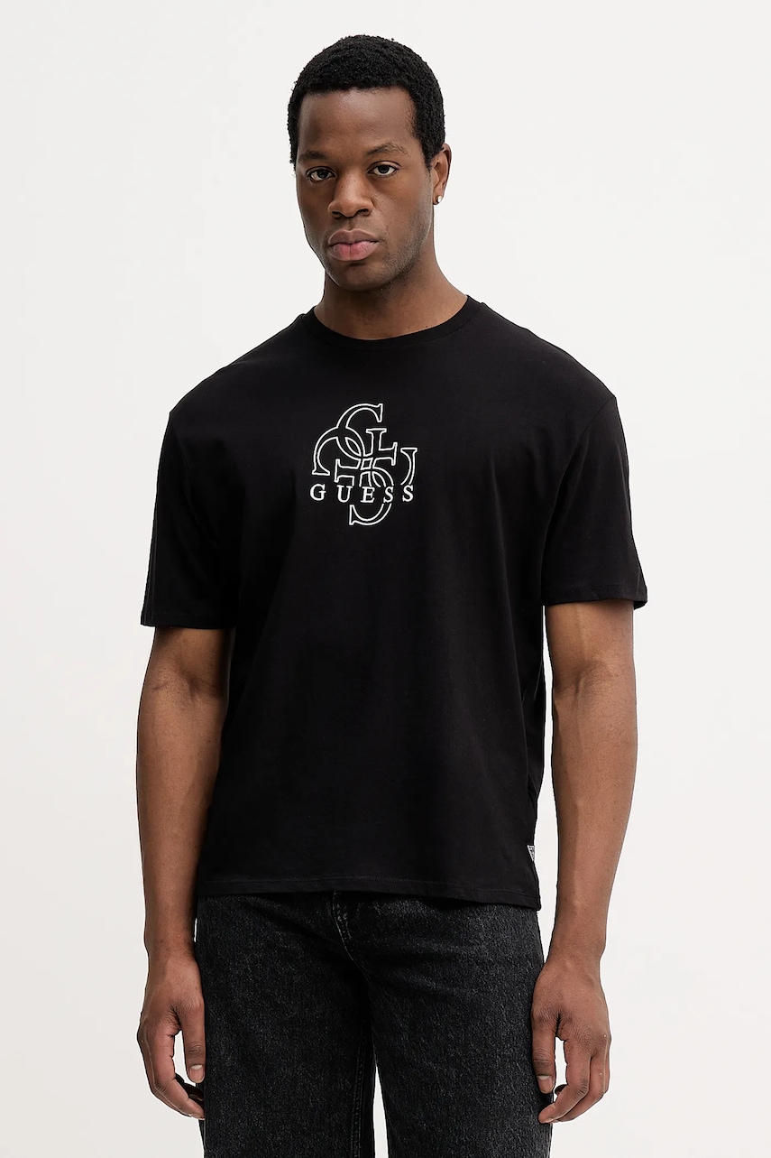 Bavlněné tričko Guess pánské, černá barva, s potiskem, M5BI76 I3Z14