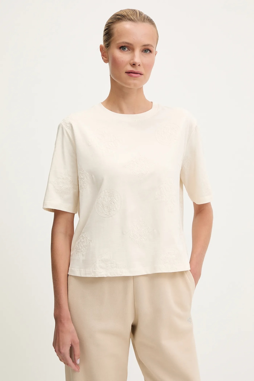 Bavlněné tričko Guess PEONY dámské, béžová barva, V5YI10 I3Z14