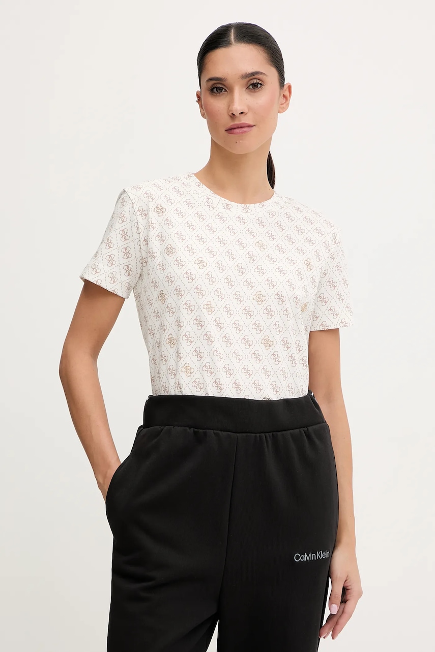 Bavlněné tričko Guess RHOMBUS dámské, béžová barva, V5BI14 I3Z14