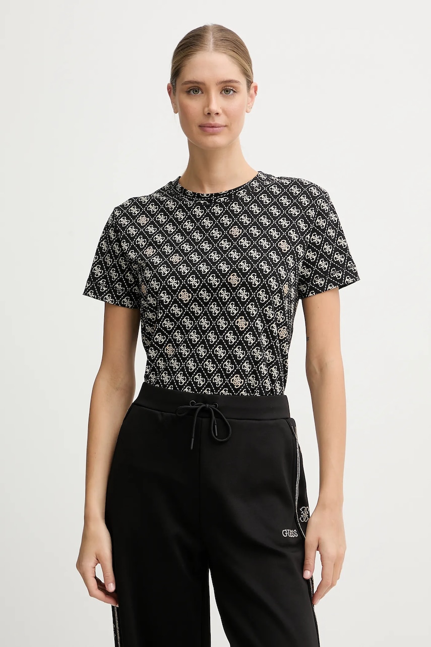 Bavlněné tričko Guess RHOMBUS dámské, černá barva, V5BI14 I3Z14