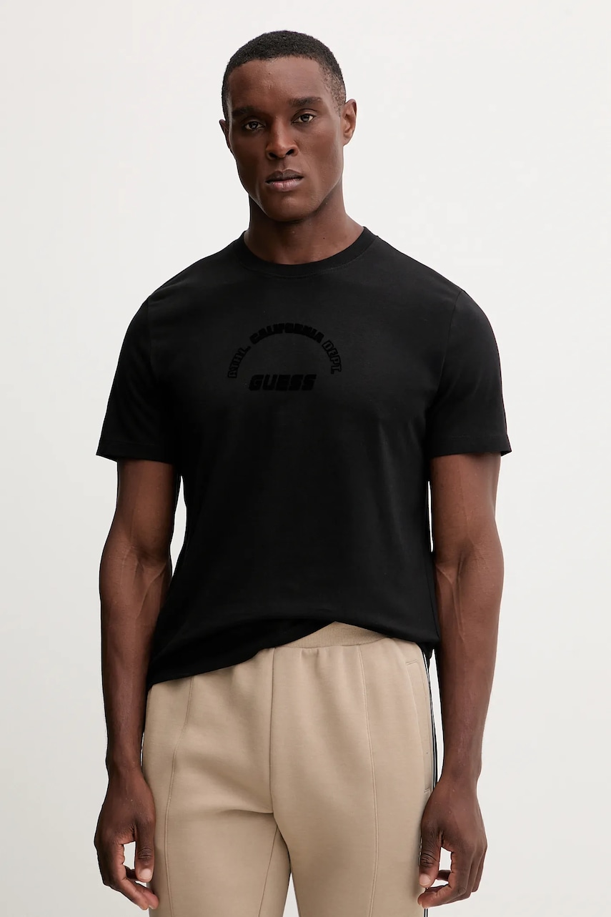 Bavlněné tričko Guess SHIRO pánské, černá barva, s potiskem, Z5BI05 I3Z14