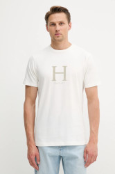 Bavlněné tričko Hackett London pánské, béžová barva, s potiskem, HM5000002