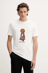Bavlněné tričko Hackett London pánské, bílá barva, s potiskem, HM5000022