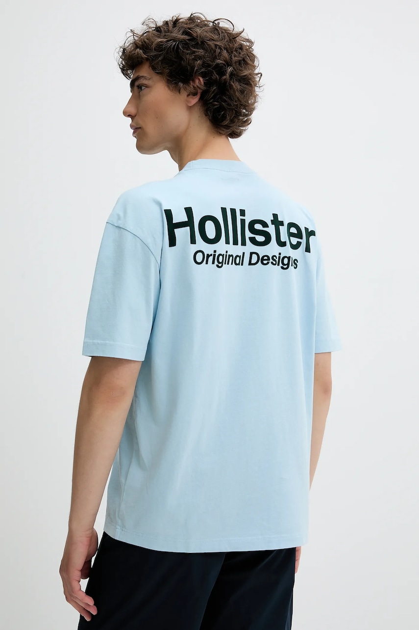 Bavlněné tričko Hollister Co. pánské, modrá barva, s potiskem, KI323-5007