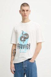 Bavlněné tričko Hugo Blue Noctornix pánské, béžová barva, s potiskem, 50554368