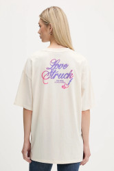 Bavlněné tričko Hugo Blue Oversize_tee_B_5 dámské, béžová barva, 50547957