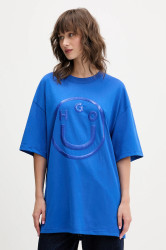 Bavlněné tričko Hugo Blue Oversized_tee_B_6 dámské, modrá barva, 50550141