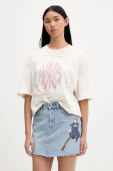 Bavlněné tričko Hugo Blue Oversized_Tee_B_8 dámské, béžová barva, 50554005