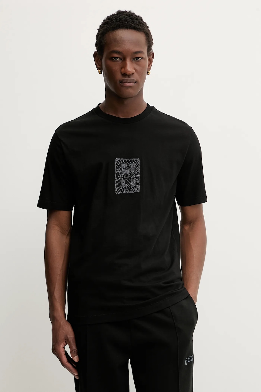 Bavlněné tričko HUGO Dadso pánské, černá barva, s aplikací, 50546804