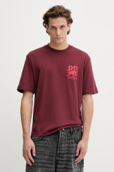 Bavlněné tričko HUGO Dartox_RB pánské, vínová barva, s potiskem, 50549307