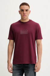 Bavlněné tričko HUGO Delastio pánské, vínová barva, s potiskem, 50546867