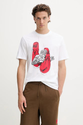 Bavlněné tričko HUGO Diboxer pánské, béžová barva, s potiskem, 50542560