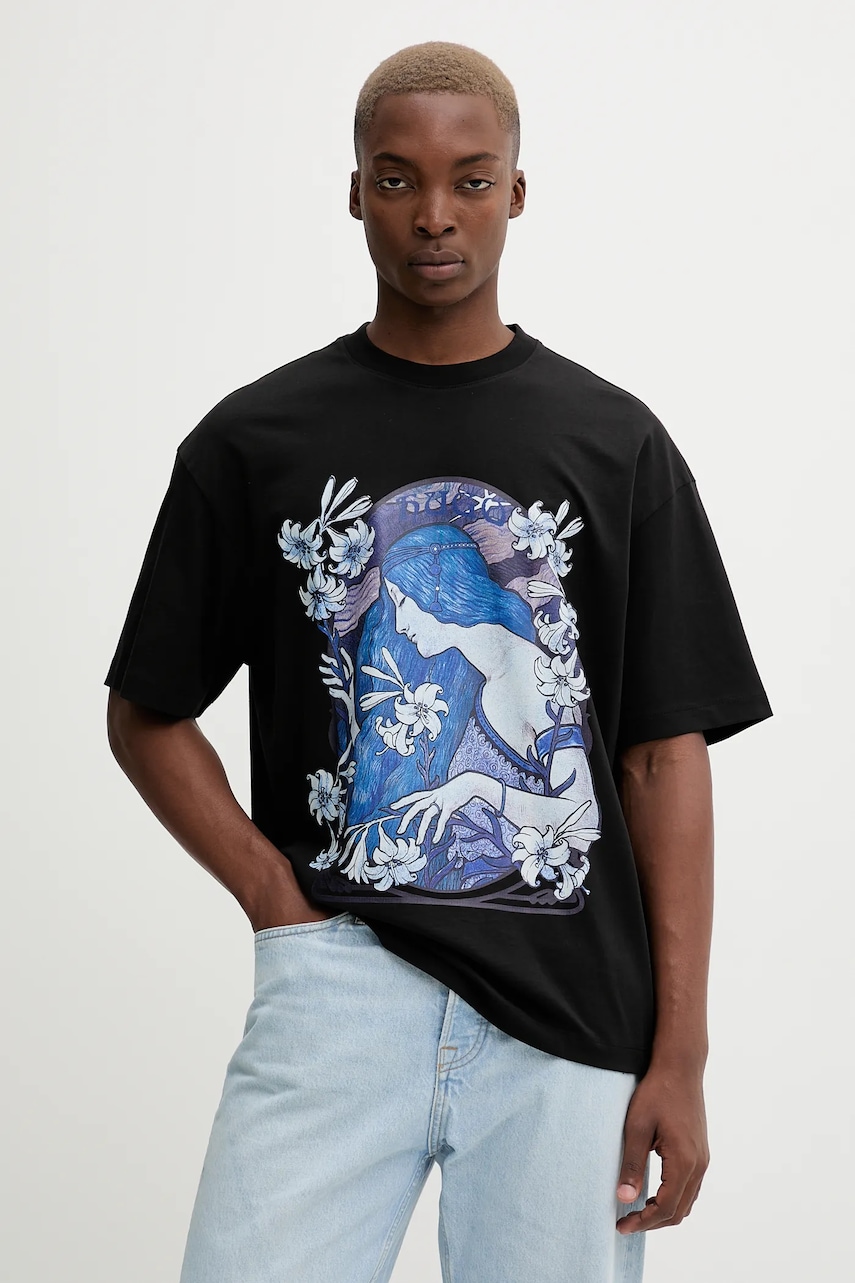 Bavlněné tričko HUGO Difluro pánské, černá barva, s potiskem, 50548466