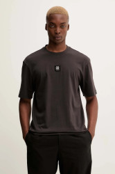 Bavlněné tričko HUGO Dogos_RB pánské, hnědá barva, s aplikací, 50549304