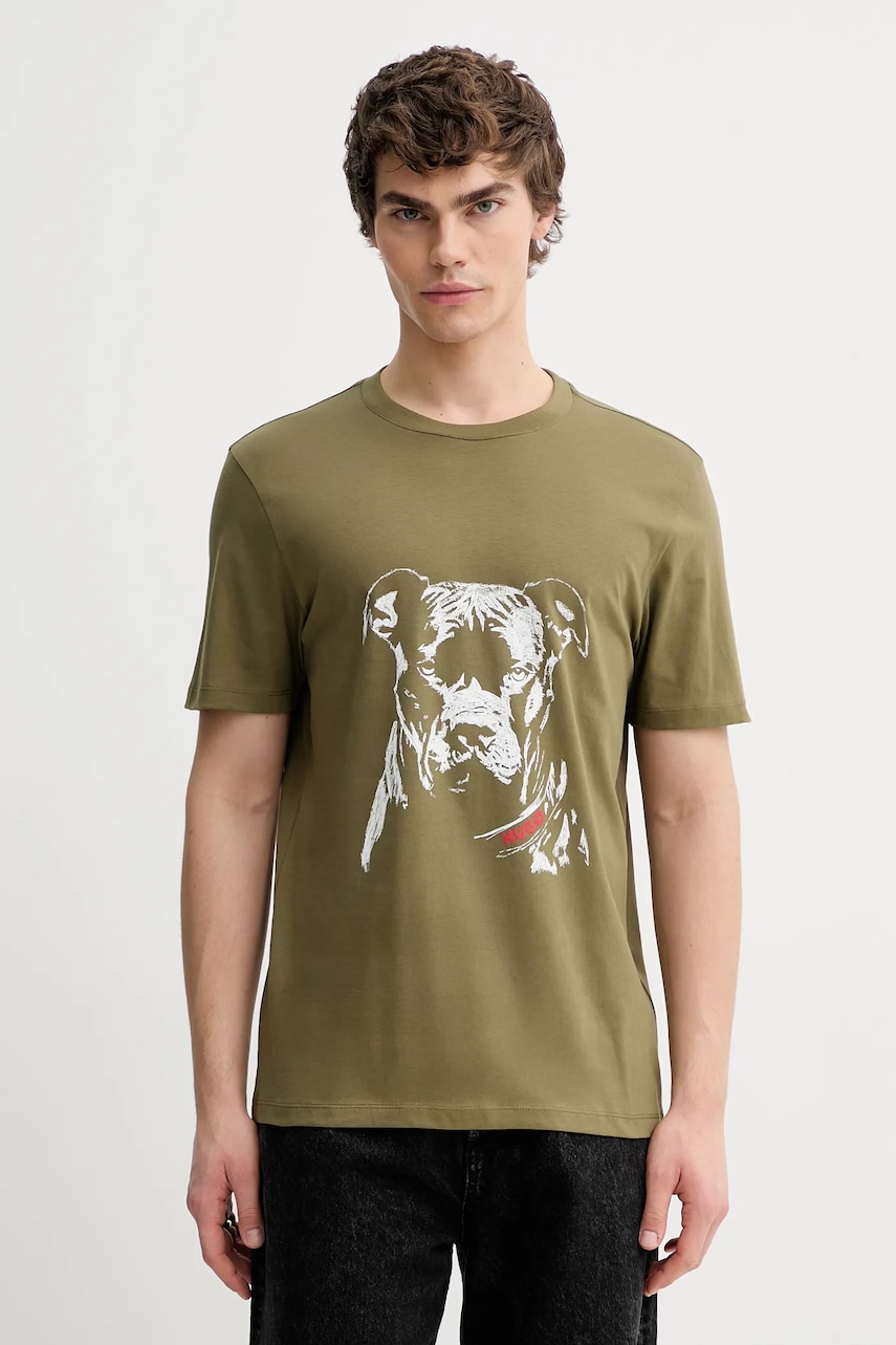 Bavlněné tričko HUGO Dubrox pánské, zelená barva, 50553779