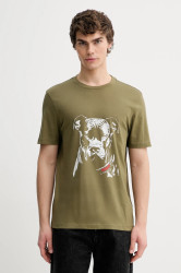Bavlněné tričko HUGO Dubrox pánské, zelená barva, 50553779