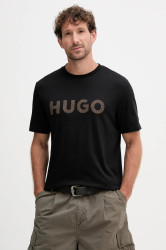 Bavlněné tričko HUGO Dulivio_U253 pánské, černá barva, s aplikací, 50542737